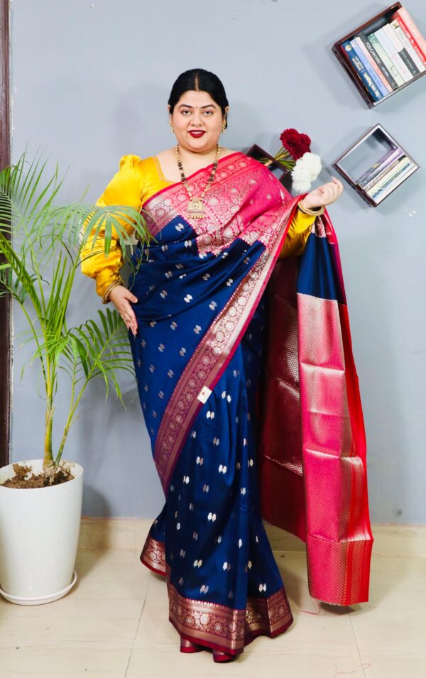 Purple Silver Stonework Satin Saree - Image 4