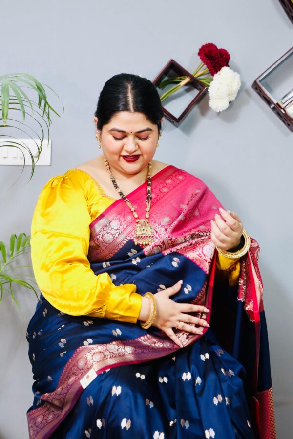 Purple Silver Stonework Satin Saree - Image 3
