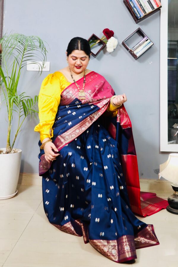 Purple Silver Stonework Satin Saree - Image 2