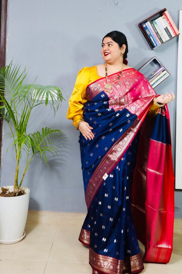 Purple Silver Stonework Satin Saree - Image 5