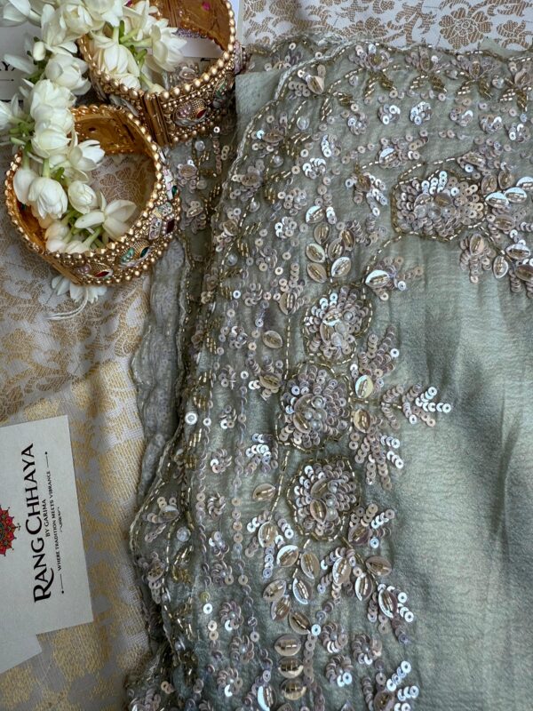 Olive Green Sequence saree - Image 2